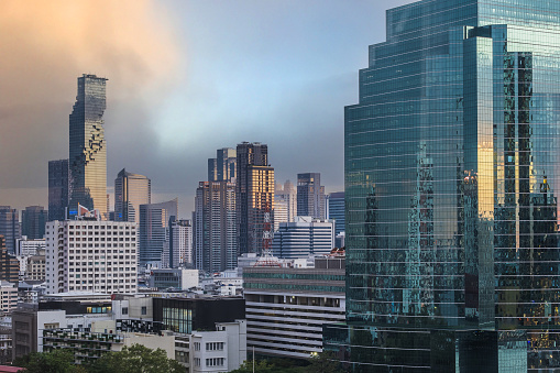 Bangkok City skyline view of Sathorn road, Business district cityscape at daytime, Thailand