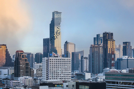Bangkok City skyline view of Sathorn road, Business district cityscape at daytime, Thailand