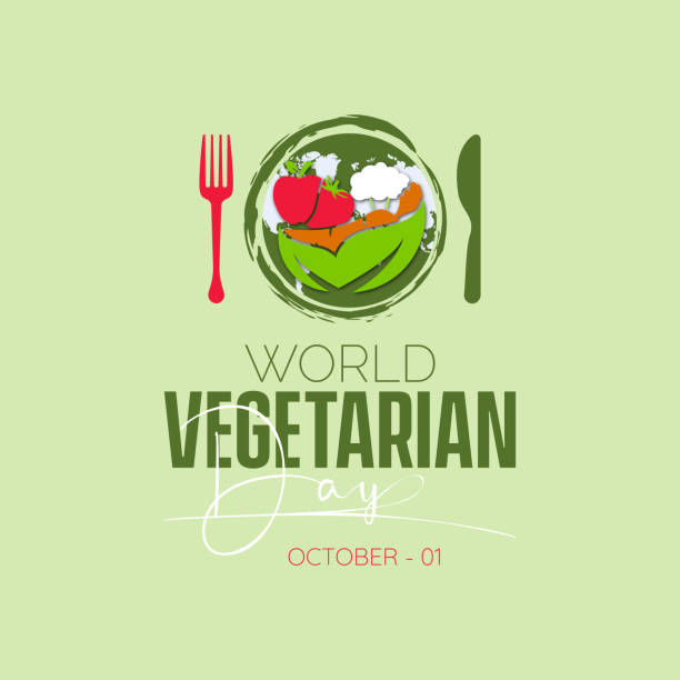 Vector illustration design concept of World Vegetarian Day observed on every 1st October Vector illustration design concept of World Vegetarian Day observed on every 1st October World Vegetarian Day stock illustrations