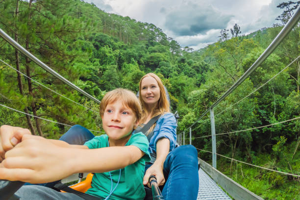 istock Mother and son on the alpine coaster 1423814909