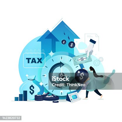 istock Concept tax payment. Data analysis, paperwork, financial research report and calculation of tax return. 1423820732