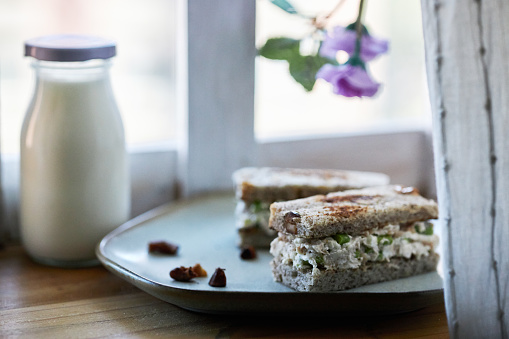 Delicious Brunch sandwich and milk