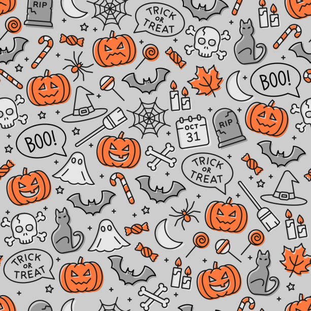 ilustrações de stock, clip art, desenhos animados e ícones de halloween seamless pattern. - animal skull skull halloween backgrounds