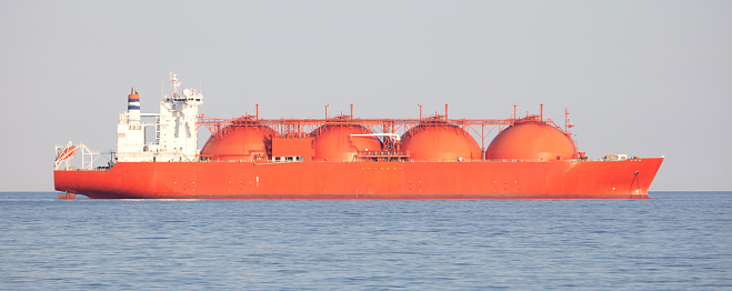 Close-up of LNG tanker truck.