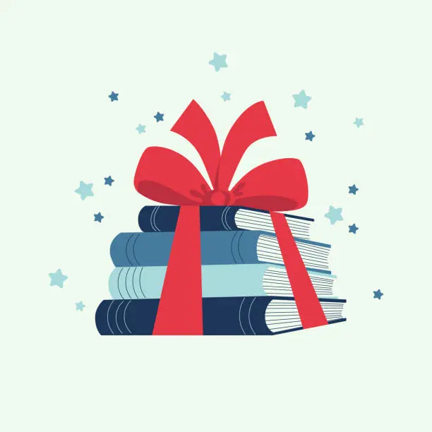 Vector illustration of Stack of books tied with ribbon