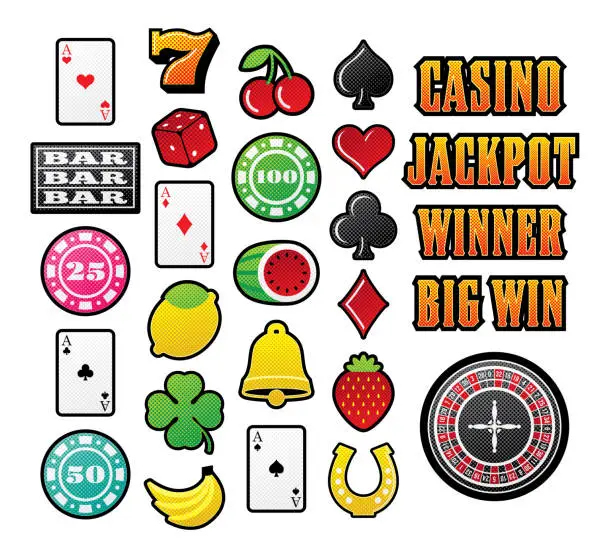 Vector illustration of Casino Icons Gambling Jackpot Halftone Vector Illustration