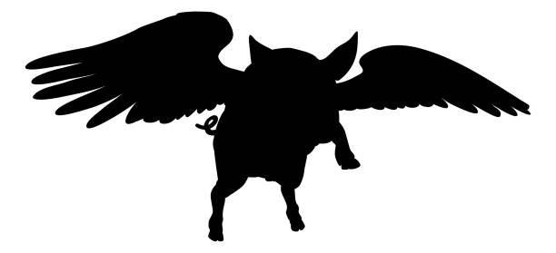 illustrations, cliparts, dessins animés et icônes de silhouette d’ailes de cochon volant disant que les cochons pourraient voler - when pigs fly