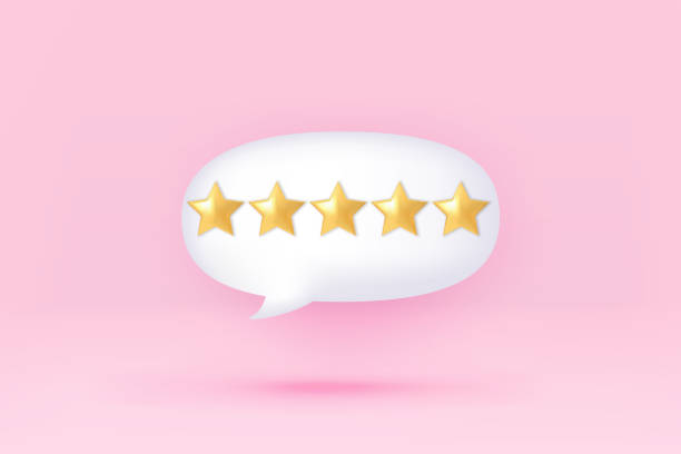 istock 3d bubble rating five stars for best excellent services rating for satisfaction. 3d 5 star for quality customer rating feedback concept from client employee, product review. 3d 5 star vector illustration 1423852328