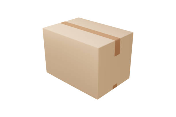 istock Cardboard or carton realistic delivery boxes with scotch tape and labels. 1423852722