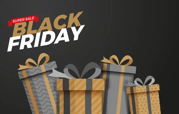 Vector illustration of Holiday gifts and stack of wrapped presents for Black Friday shopping holiday