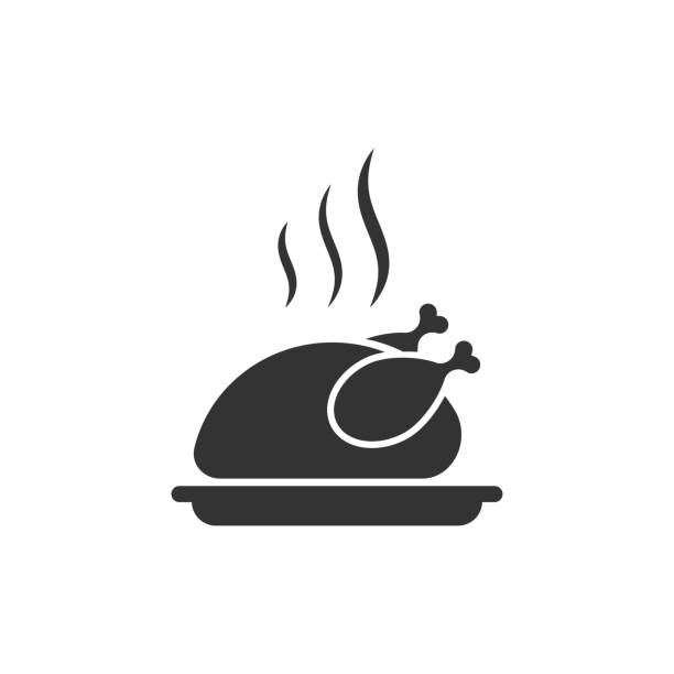 illustrations, cliparts, dessins animés et icônes de icône de grill chiken noir. symbole de chiken chaud. signe vecteur alimentaire plat. - rotisserie chicken barbecue grill food