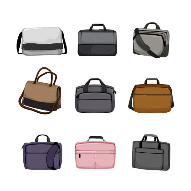 Vector illustration of laptop bag set cartoon vector illustration