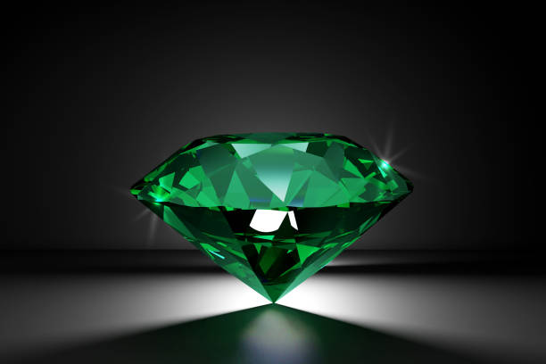 검은 배경에 아름다운 반짝이는 그린 에메랄드 다이아몬드 - 3d 일러스트 레이 션 - garnet precious gem gem green 뉴스 사진 이미지
