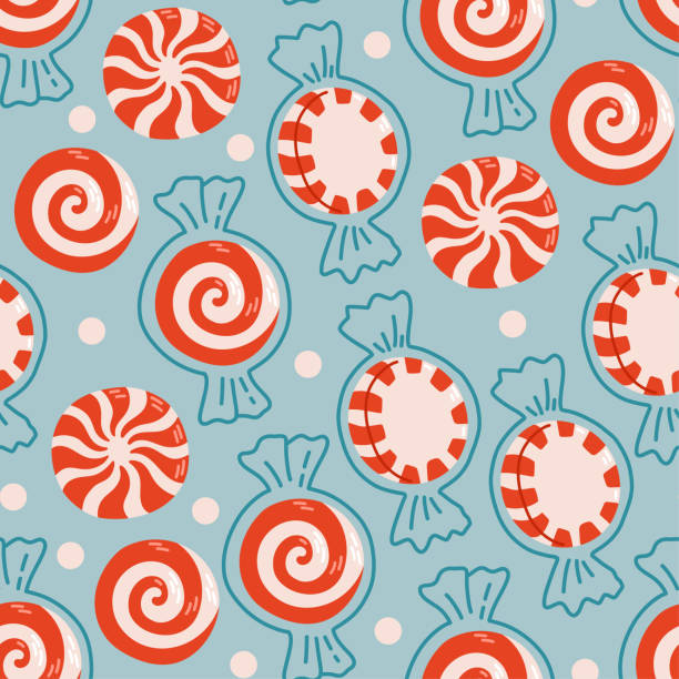 świąteczne cukierki bezszwowy wzór prosta płaska konstrukcja ilustracja wektorowa - candy cane illustrations stock illustrations