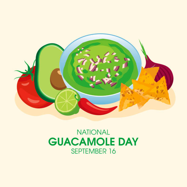 national guacamole day vektor - guacamole bowl mexican culture drawing stock-grafiken, -clipart, -cartoons und -symbole