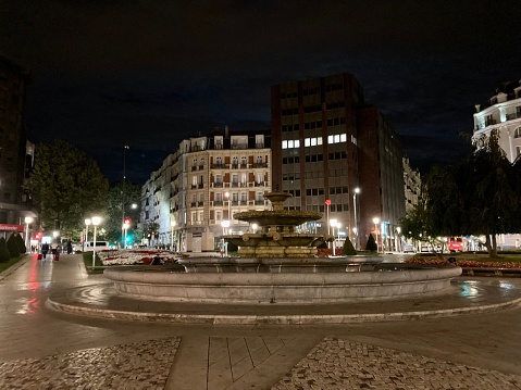 Spain - Bilbao - Plaza Moyúa at night.