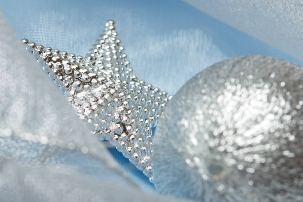 christmas ball on blue silk close up