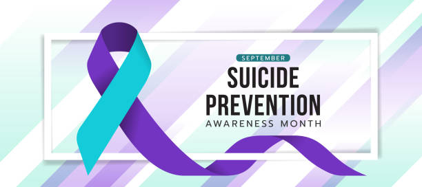 ilustrações de stock, clip art, desenhos animados e ícones de suicide prevention awareness month text in white frame with suicide awareness prevention ribbon roll around on abstract soft purple and green blue stripe texture background vector design - abstract backgrounds bow greeting card