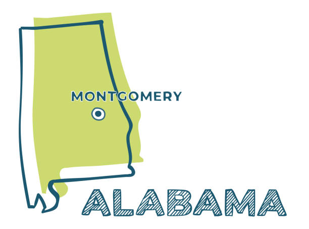Doodle map of Alabama state of USA. Doodle vector map of Alabama state of USA. With legends of state and capital alabama map stock illustrations