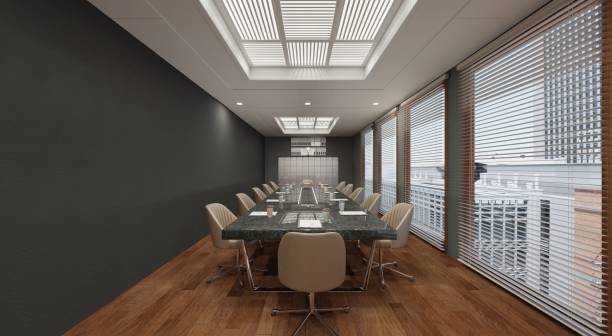istock Empty meeting room in office 3d illustration 1423873933
