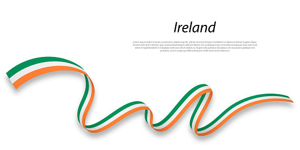 Waving ribbon or banner with flag of Ireland. Template for independence day poster design