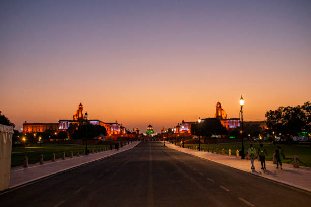 rajapath, nueva delhi - new delhi india night government fotografías e imágenes de stock