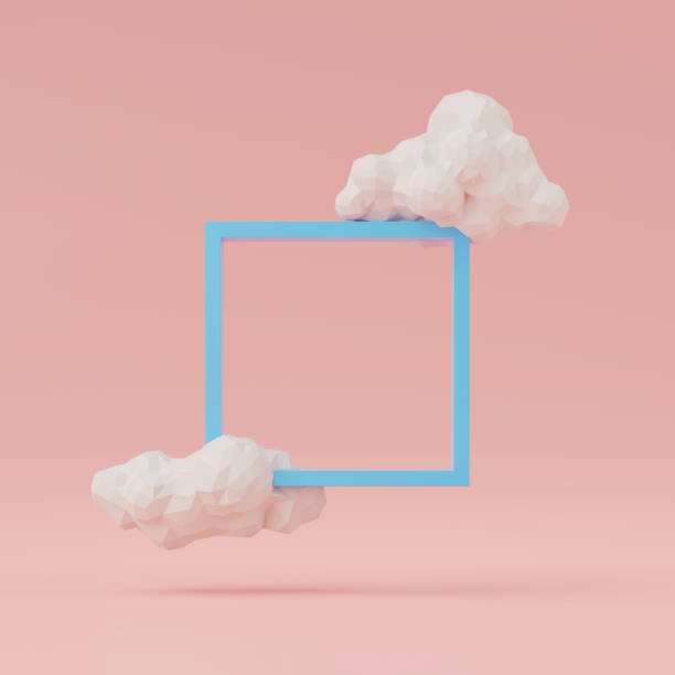 istock 3d render of clouds with square frame isolated on pink background. 1423883296
