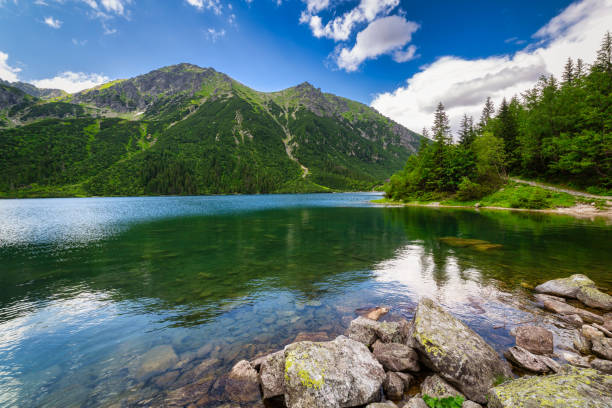 Amazing landscape of the Eye of the Sea Lake in Tatra Mountains, Poland stock photo