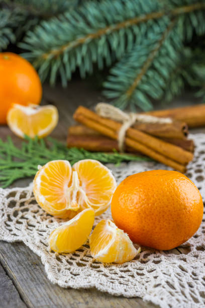 istock Christmas tangerines and cinnamon sticks on the table 1423886500