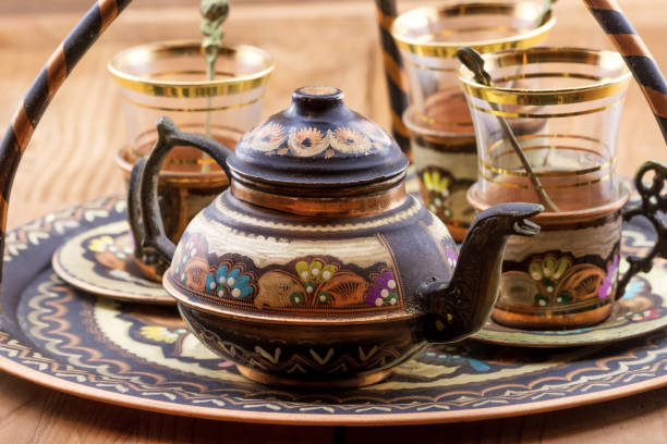 istock Turkish tea set: vintage glass cups with teapot 1423887914