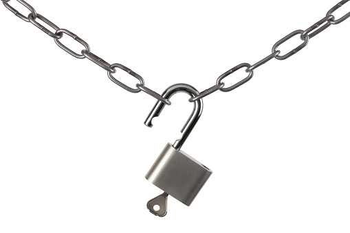 Lock and chain isolated on white background