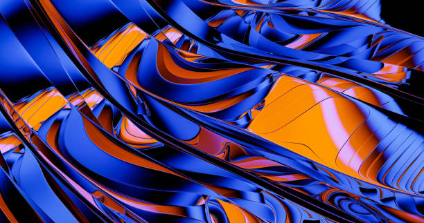 istock Abstract moving colorful wavy polished glossy metallic stripes, layers. Business background. Vibrant color light 1423889749