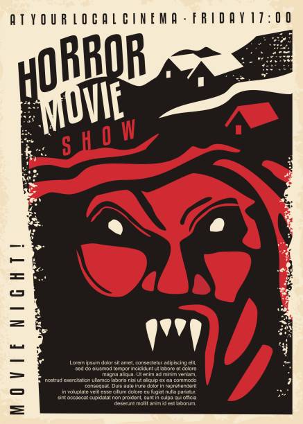 illustrazioni stock, clip art, cartoni animati e icone di tendenza di poster di film horror con ritratto di vampiro - horror monster spooky movie