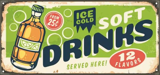 Vector illustration of Soft drinks an juices retro sign design idea