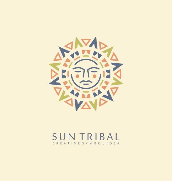 ilustraciones, imágenes clip art, dibujos animados e iconos de stock de ilustración vectorial del símbolo del sol - ilustraciones de azteca logo