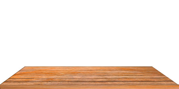 istock Wooden shelves table top isolated on white background. 1423894425