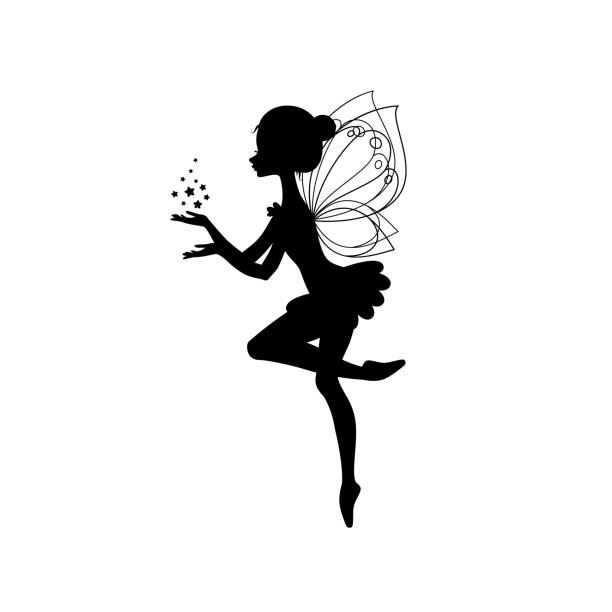 geflügelte feensilhouette - white background ballet dancer dancer dancing stock-grafiken, -clipart, -cartoons und -symbole