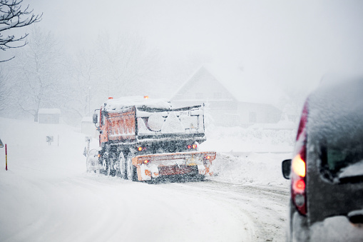 Traffic on ice cold winter roads