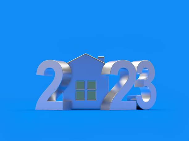 istock Silver number 2023 with house icon. 3d 1423903209