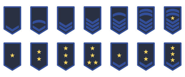 illustrations, cliparts, dessins animés et icônes de icône de grade de l’armée. insigne militaire insigne symbole vert. logo chevron yellow star and stripes. soldat sergent, major, officier, général, lieutenant, colonel emblème. illustration vectorielle isolée - military rank badge marines