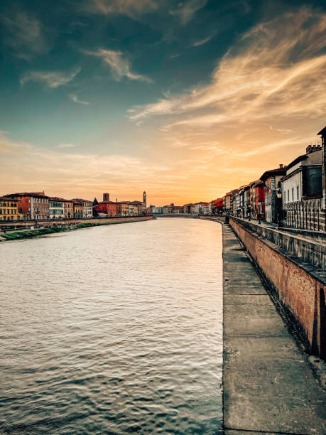 Pisa Arno waterfront at dusk