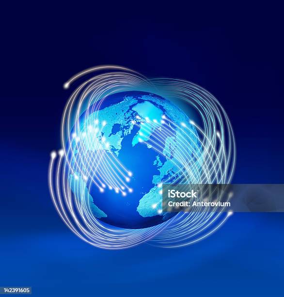 Optical Fibres Around Planet Earth Stock Photo - Download Image Now - Internet, Planet - Space, Speed