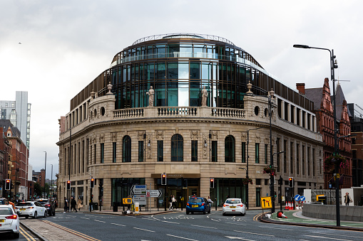 Leeds, UK - September 9, 2022.  The exterior of the old Majestic Cinema and Ballroom building in City Square, Leeds which is now a hotel