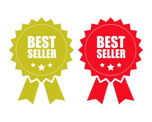 bestseller goldene und rote etiketten. vektor-design. - bestseller stock-grafiken, -clipart, -cartoons und -symbole