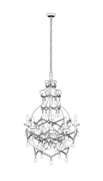 istock Outline of a vintage chandelier from black lines isolated on a white background. Front view. 3D. Vector illustration. 1423932696