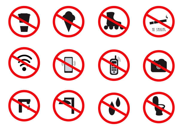 ilustraciones, imágenes clip art, dibujos animados e iconos de stock de se establecen señales de restricción de prohibición. - water drop