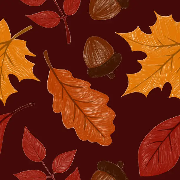 Vector illustration of Hand Drawn Seamless Background with Autumn Dried Plant Elements. Autumn Seasonal Sale, Thanksgiving Design Element.
