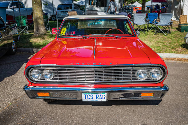 1964 Chevrolet Chevelle Malibu SS Convertible Falcon Heights, MN - June 18, 2022: High perspective front view of a 1964 Chevrolet Chevelle Malibu SS Convertible at a local car show. 1964 stock pictures, royalty-free photos & images