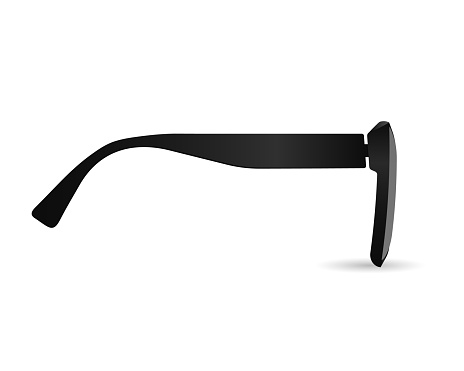 Dark glasses side view template. Black elegant sun protection optics for vision protection and vector correction