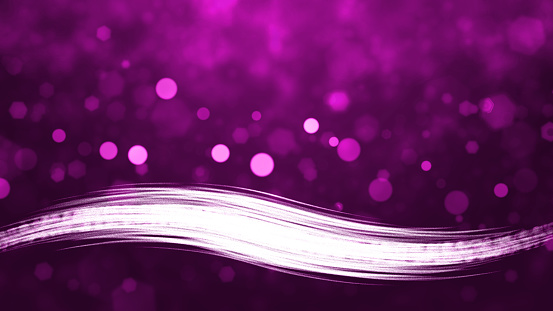 Horizontal illustration of a bright purple coloured textured grungy Christmas paper backgrounds with a blank curved swoosh for text as label, lower third or title heading. The backdrop is glittering empty and blank with no text and no people and copy space. Can be used as Xmas backgrounds, wallpaper, greeting card, gift wrapping paper sheet templates and backdrop.